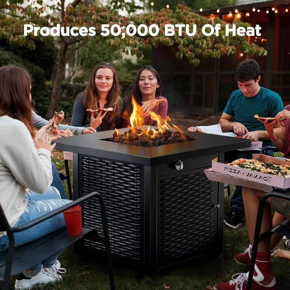 32 Inch Propane Fire Pit,Outdoor Gas Fire Pit 50,000 BTU Steel Fire Pit Table with Lid, Add Warmth and Ambience to Gatherings