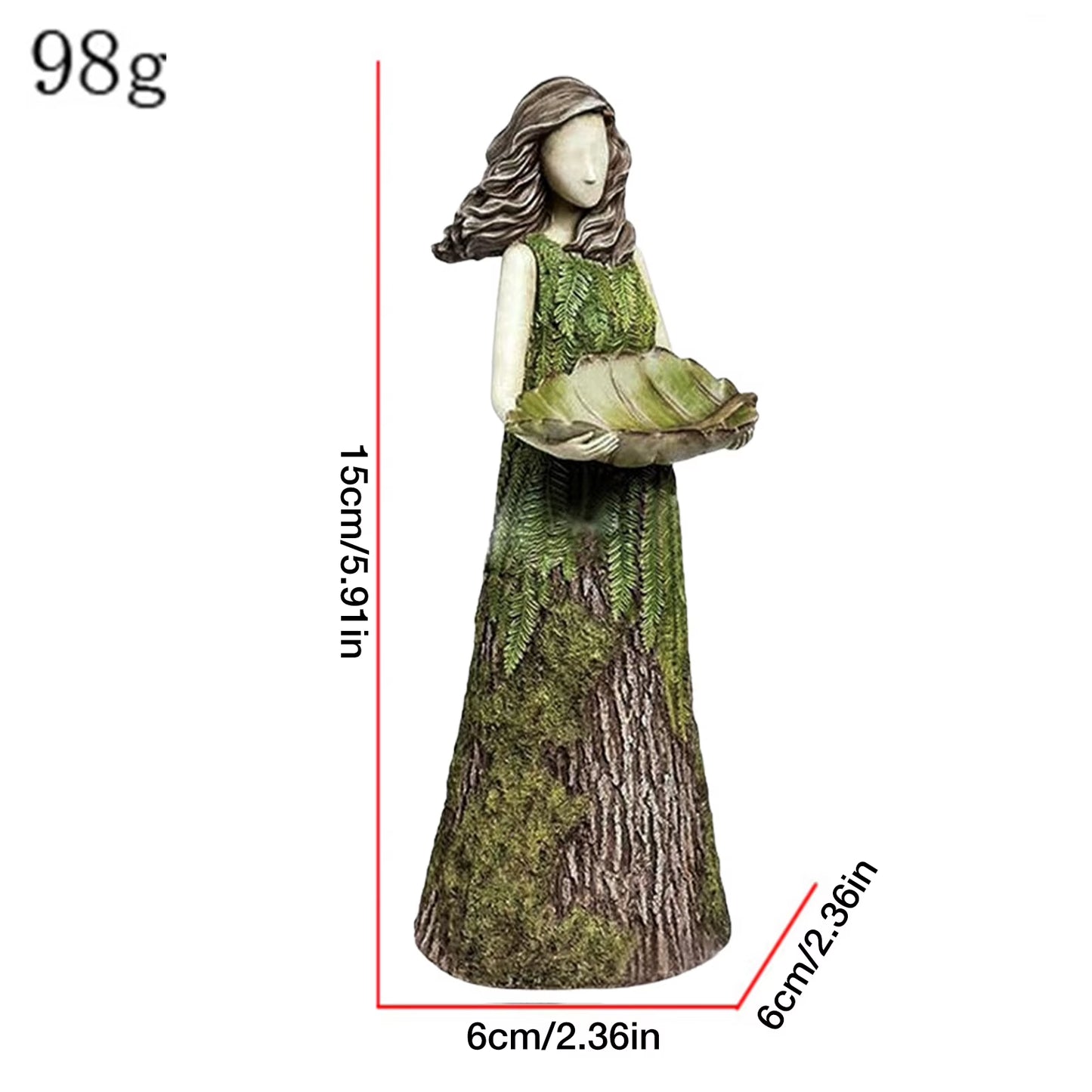 Green Fairy Statue Bird Feeder Resin Decoration Garden Forest Girl Sculpture Figurines Crafts Outdoor Lawn Garden Decoration New