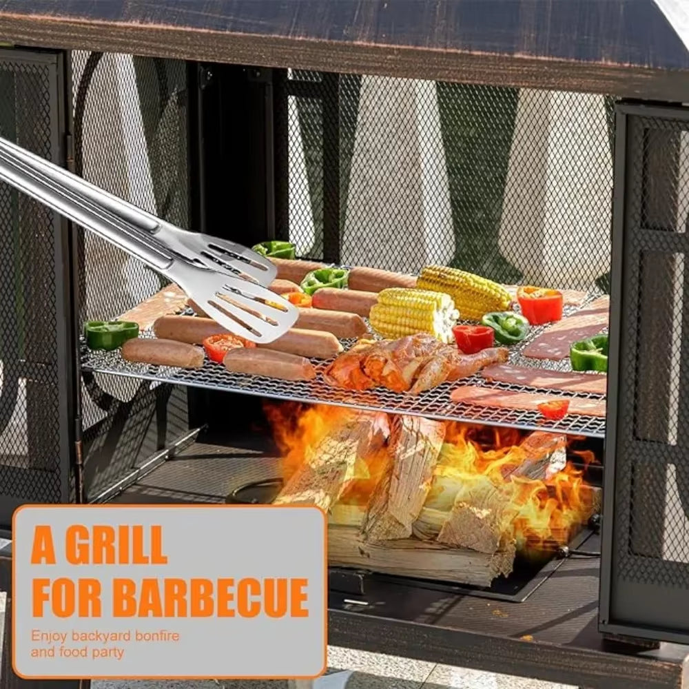 45" H×31''W Metal Chiminea Fire Pit with Grill Wood Burning Fire Pits for outside with Mesh Spark Screen Door& Fire Poker