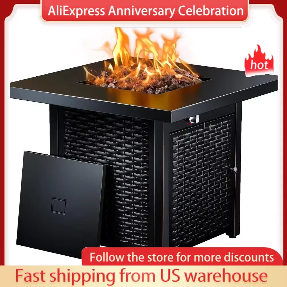 32 Inch Propane Fire Pit,Outdoor Gas Fire Pit 50,000 BTU Steel Fire Pit Table with Lid, Add Warmth and Ambience to Gatherings