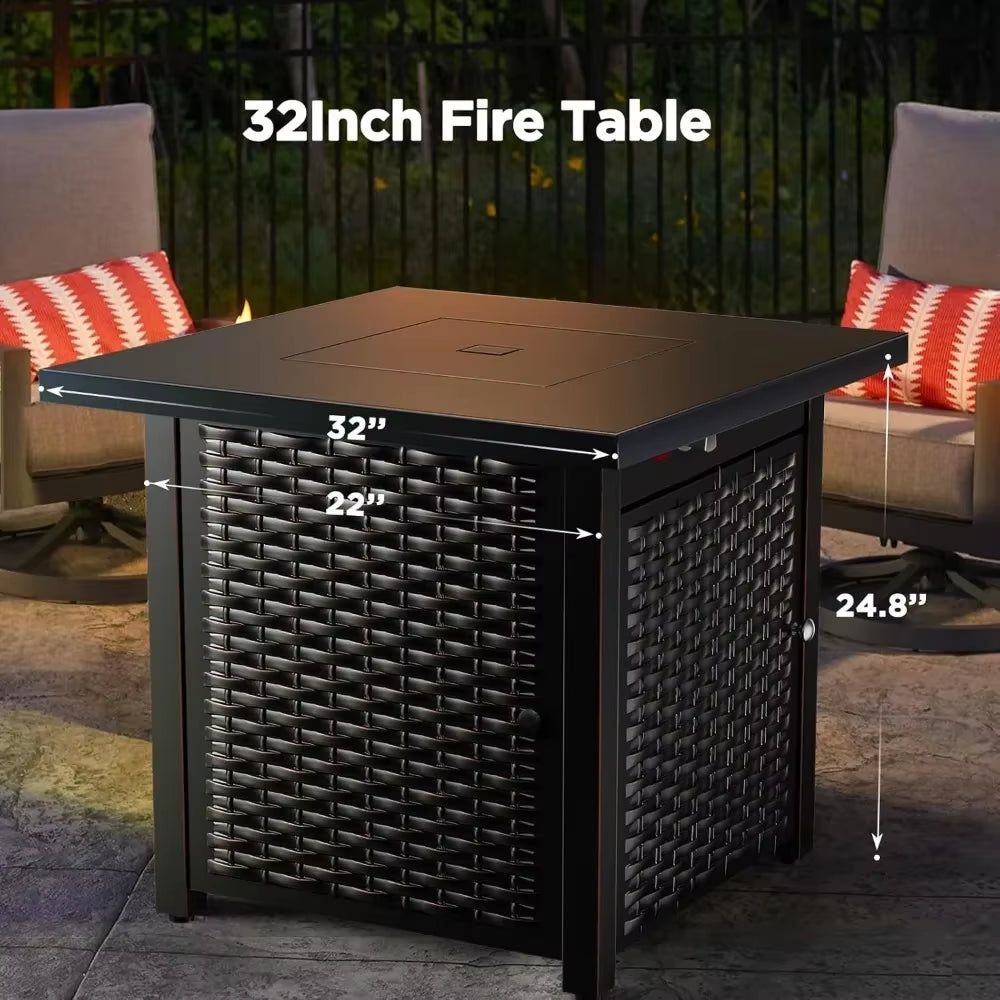 32 Inch Propane Fire Pit,Outdoor Gas Fire Pit 50,000 BTU Steel Fire Pit Table with Lid, Add Warmth and Ambience to Gatherings