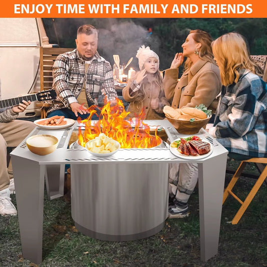 Adjustable Stainless Steel Fire Pit Surround Table, 41" & 48" Options for Solo Stove Yukon, Bonfire, Ranger & TIKI Fire Pits,