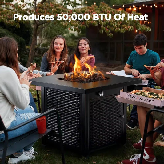 32 Inch Propane Fire Pit,Outdoor Gas Fire Pit 50,000 BTU Steel Fire Pit Table with Lid, Add Warmth and Ambience to Gatherings
