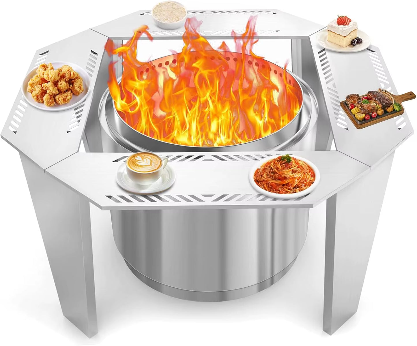 Adjustable Stainless Steel Fire Pit Surround Table, 41" & 48" Options for Solo Stove Yukon, Bonfire, Ranger & TIKI Fire Pits,